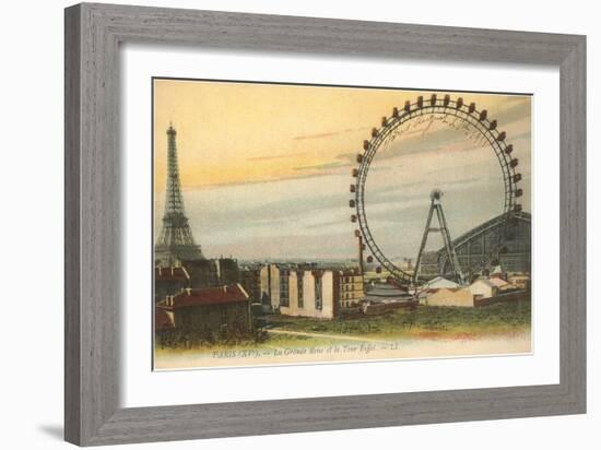 Ferris Wheel and Eiffel Tower-null-Framed Premium Giclee Print