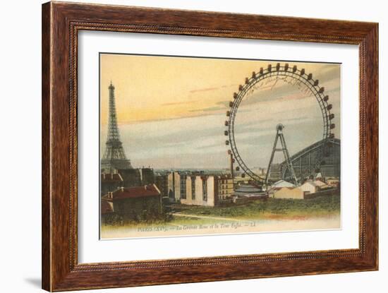 Ferris Wheel and Eiffel Tower-null-Framed Art Print