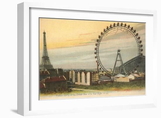 Ferris Wheel and Eiffel Tower-null-Framed Art Print