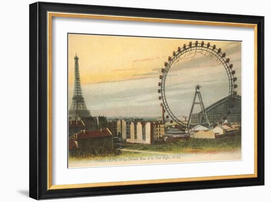 Ferris Wheel and Eiffel Tower--Framed Art Print