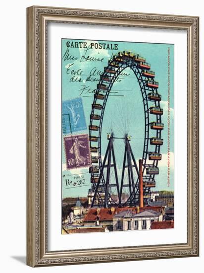 Ferris Wheel in Paris, Vintage Postcard Collage-Piddix-Framed Art Print