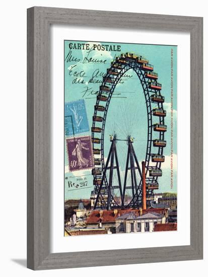 Ferris Wheel in Paris, Vintage Postcard Collage-Piddix-Framed Art Print