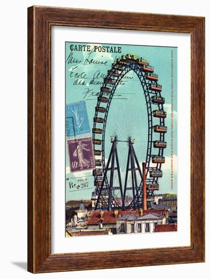 Ferris Wheel in Paris, Vintage Postcard Collage-Piddix-Framed Art Print