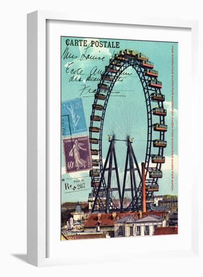 Ferris Wheel in Paris, Vintage Postcard Collage-Piddix-Framed Art Print