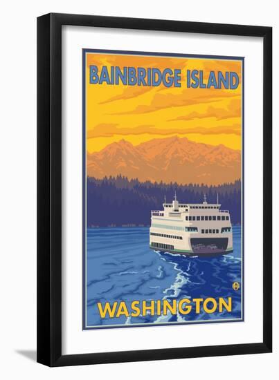 Ferry and Mountains, Bainbridge Island, Washington-Lantern Press-Framed Art Print