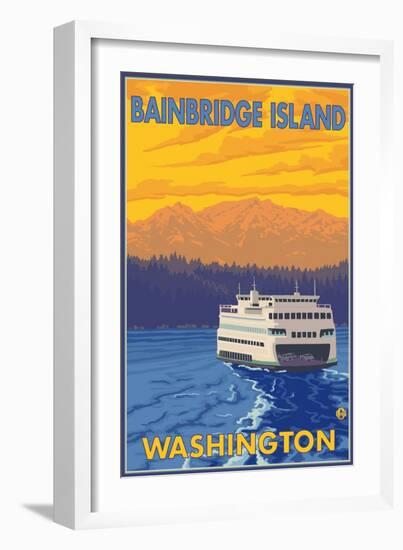 Ferry and Mountains, Bainbridge Island, Washington-Lantern Press-Framed Art Print