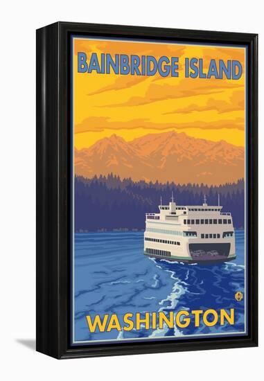 Ferry and Mountains, Bainbridge Island, Washington-Lantern Press-Framed Stretched Canvas