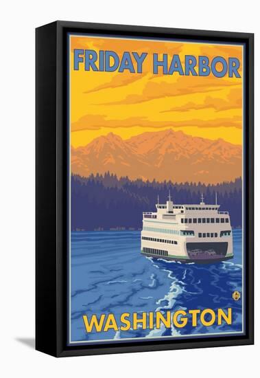 Ferry and Mountains, Friday Harbor, Washington-Lantern Press-Framed Stretched Canvas