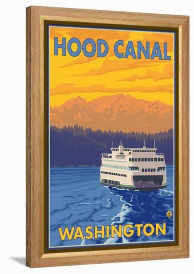 Ferry and Mountains, Hood Canal, Washington-Lantern Press-Framed Stretched Canvas