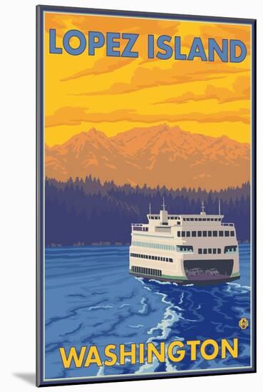 Ferry and Mountains, Lopez Island, Washington-Lantern Press-Mounted Art Print