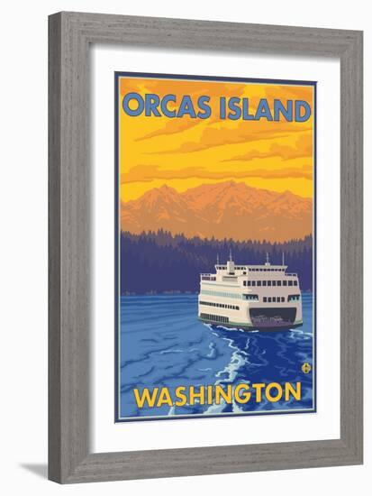 Ferry and Mountains, Orcas Island, Washington-Lantern Press-Framed Art Print