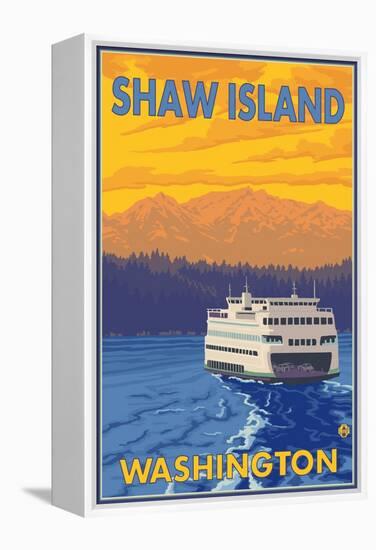 Ferry and Mountains, Shaw Island, Washington-Lantern Press-Framed Stretched Canvas