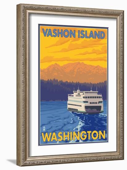 Ferry and Mountains, Vashon Island, Washington-Lantern Press-Framed Art Print