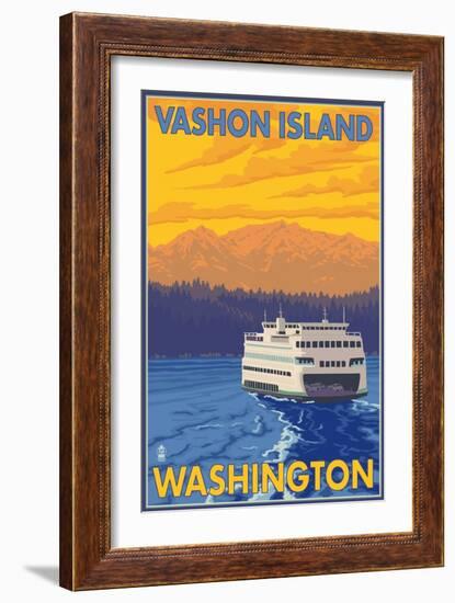 Ferry and Mountains, Vashon Island, Washington-Lantern Press-Framed Art Print