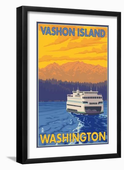 Ferry and Mountains, Vashon Island, Washington-Lantern Press-Framed Art Print