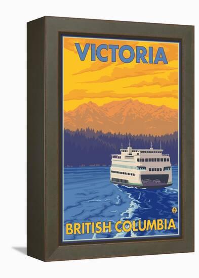 Ferry and Mountains, Victoria, BC Canada-Lantern Press-Framed Stretched Canvas