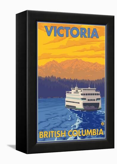 Ferry and Mountains, Victoria, BC Canada-Lantern Press-Framed Stretched Canvas