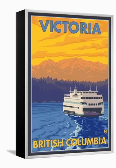 Ferry and Mountains, Victoria, BC Canada-Lantern Press-Framed Stretched Canvas