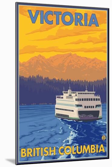 Ferry and Mountains, Victoria, BC Canada-Lantern Press-Mounted Art Print