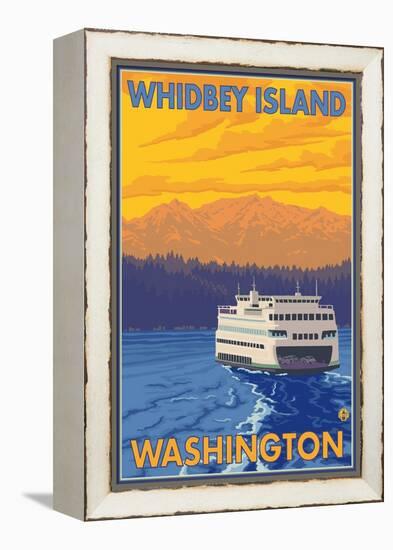 Ferry and Mountains, Whidbey Island, Washington-Lantern Press-Framed Stretched Canvas