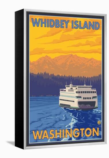 Ferry and Mountains, Whidbey Island, Washington-Lantern Press-Framed Stretched Canvas