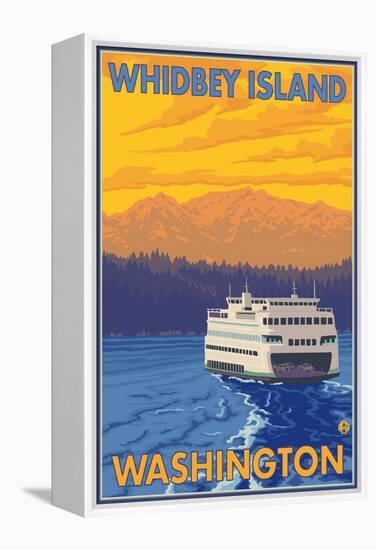Ferry and Mountains, Whidbey Island, Washington-Lantern Press-Framed Stretched Canvas