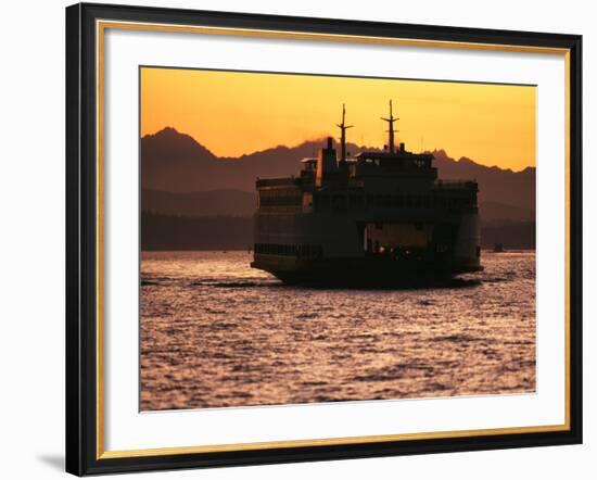Ferry Boat at Sunset, Washington, USA-David Barnes-Framed Photographic Print