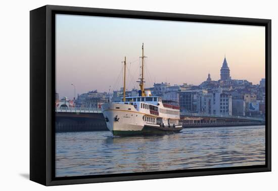 Ferry Boat in Golden Horn with Galata Tower in Background, Istanbul, Turkey, Europe-Neil Farrin-Framed Premier Image Canvas