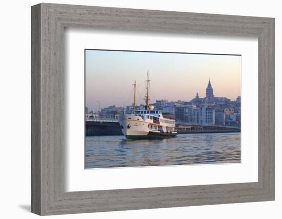 Ferry Boat in Golden Horn with Galata Tower in Background, Istanbul, Turkey, Europe-Neil Farrin-Framed Photographic Print