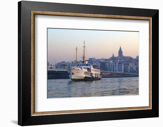 Ferry Boat in Golden Horn with Galata Tower in Background, Istanbul, Turkey, Europe-Neil Farrin-Framed Photographic Print