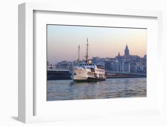 Ferry Boat in Golden Horn with Galata Tower in Background, Istanbul, Turkey, Europe-Neil Farrin-Framed Photographic Print