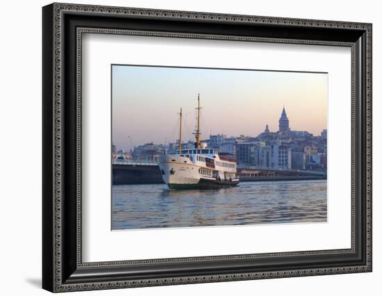 Ferry Boat in Golden Horn with Galata Tower in Background, Istanbul, Turkey, Europe-Neil Farrin-Framed Photographic Print