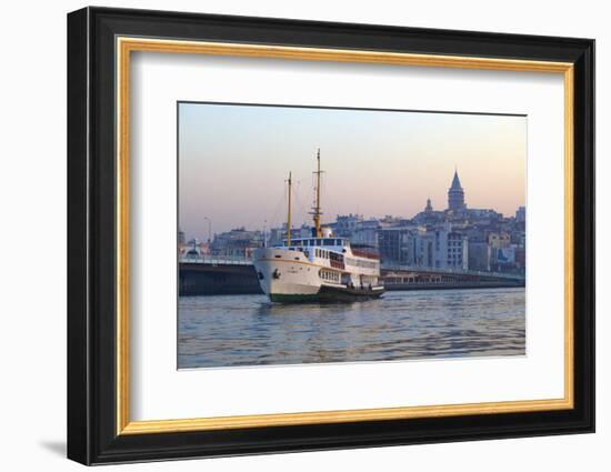 Ferry Boat in Golden Horn with Galata Tower in Background, Istanbul, Turkey, Europe-Neil Farrin-Framed Photographic Print