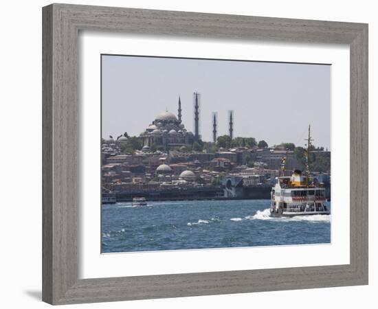 Ferry Boat on Bosphorus with the Suleymaniye Mosque in the Distance, Istanbul, Turkey, Europe-Martin Child-Framed Photographic Print