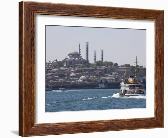 Ferry Boat on Bosphorus with the Suleymaniye Mosque in the Distance, Istanbul, Turkey, Europe-Martin Child-Framed Photographic Print