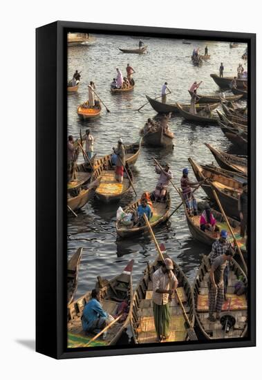 Ferry boats on Buriganga River at Sadarghat (City Wharf), Dhaka River Port, Dhaka, Bangladesh-Keren Su-Framed Premier Image Canvas