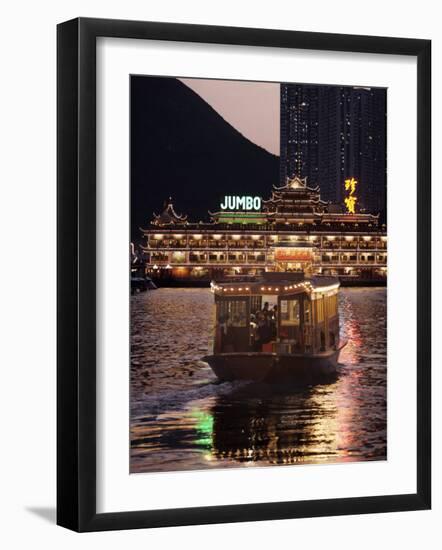 Ferry Sailing Towards Jumbo Floating Restaurant at Dusk, Aberdeen Harbour, Hong Kong, China, Asia-Purcell-Holmes-Framed Photographic Print