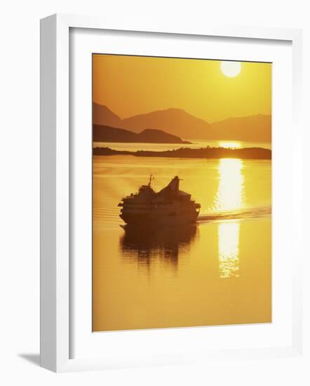 Ferry Silhouetted by the Midnight Sun, Harstad, Norway, Scandinavia, Europe-Dominic Harcourt-webster-Framed Photographic Print