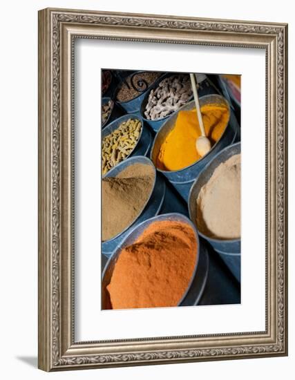 Fes, Morocco. Exotic spices for sale in the medina.-Julien McRoberts-Framed Photographic Print