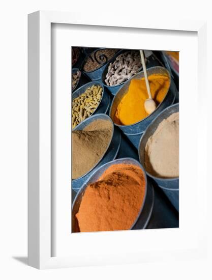 Fes, Morocco. Exotic spices for sale in the medina.-Julien McRoberts-Framed Photographic Print