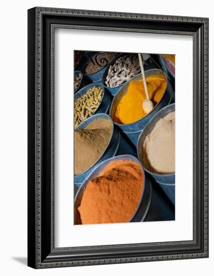 Fes, Morocco. Exotic spices for sale in the medina.-Julien McRoberts-Framed Photographic Print