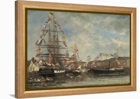 Festival in the Harbour of Honfleur, 1858-Eugene Louis Boudin-Framed Premier Image Canvas