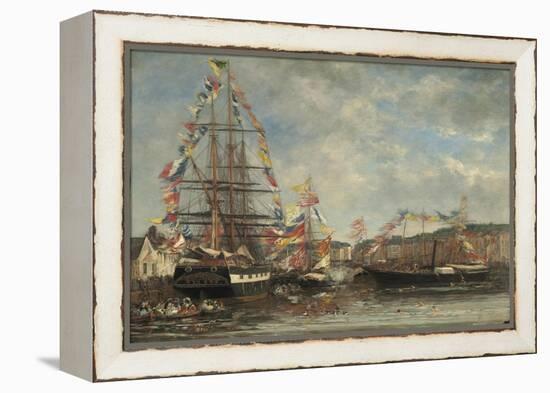 Festival in the Harbour of Honfleur, 1858-Eugene Louis Boudin-Framed Premier Image Canvas