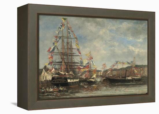 Festival in the Harbour of Honfleur, 1858-Eugene Louis Boudin-Framed Premier Image Canvas