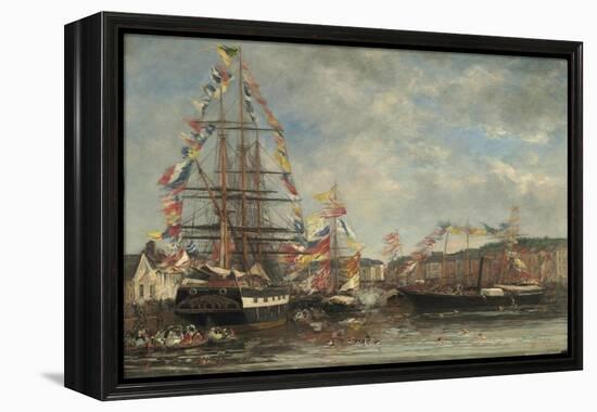 Festival in the Harbour of Honfleur, 1858-Eugene Louis Boudin-Framed Premier Image Canvas