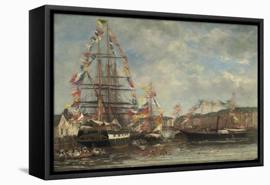 Festival in the Harbour of Honfleur, 1858-Eugene Louis Boudin-Framed Premier Image Canvas