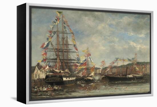 Festival in the Harbour of Honfleur, 1858-Eugene Louis Boudin-Framed Premier Image Canvas