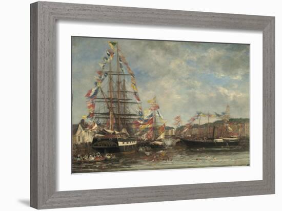 Festival in the Harbour of Honfleur, 1858-Eugene Louis Boudin-Framed Giclee Print