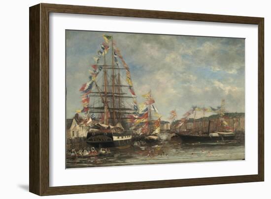 Festival in the Harbour of Honfleur, 1858-Eugene Louis Boudin-Framed Giclee Print