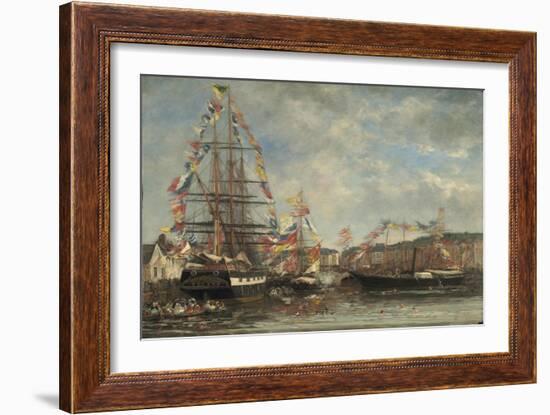 Festival in the Harbour of Honfleur, 1858-Eugene Louis Boudin-Framed Giclee Print